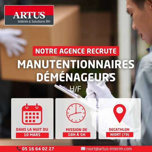 30 manutentionnaires/déménageurs à Niort