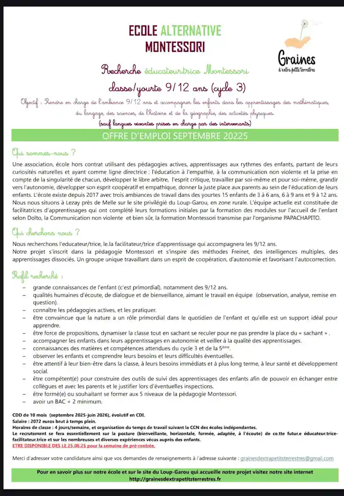 Educatrice Montessori à Lezay Educatrice Montessori à Lezay