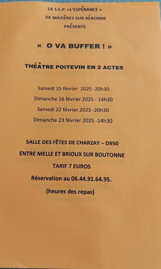 O va buffer ! au théâtre de Mazières-sur-Béronne