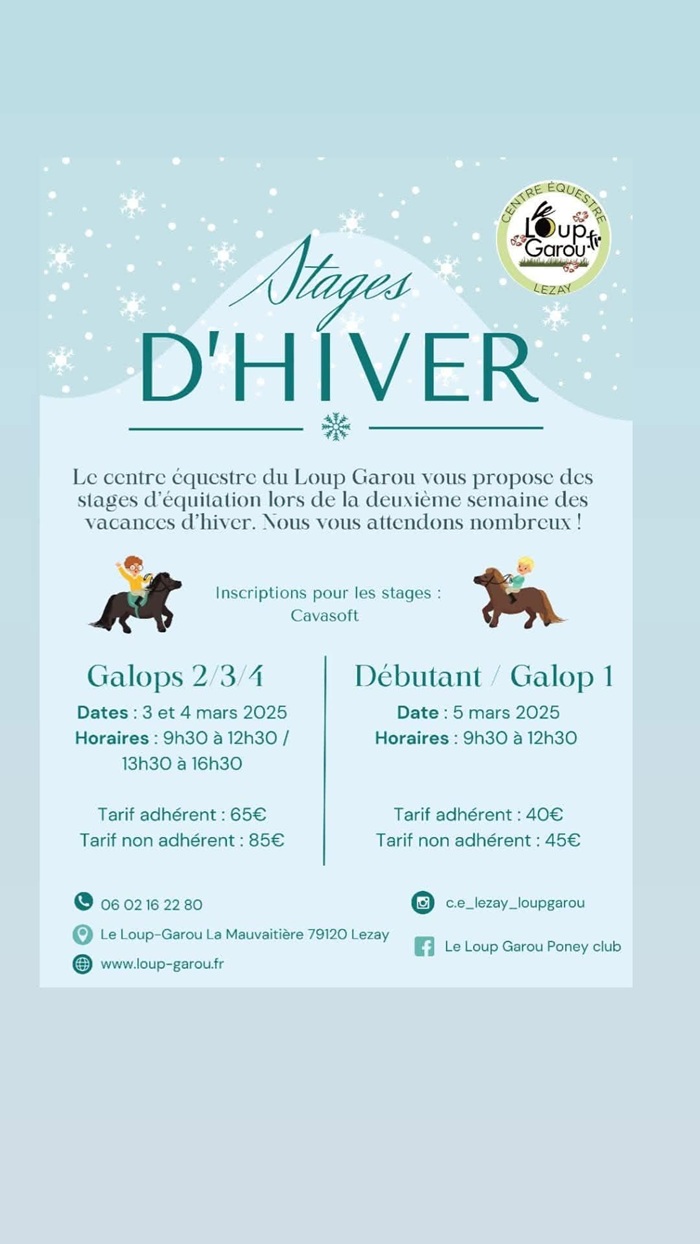 Stages d'hiver d'équitation à Lezay